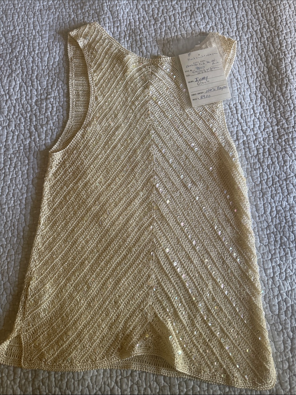 Valenti Franco Cream Sequin Knit Sleeveless Top